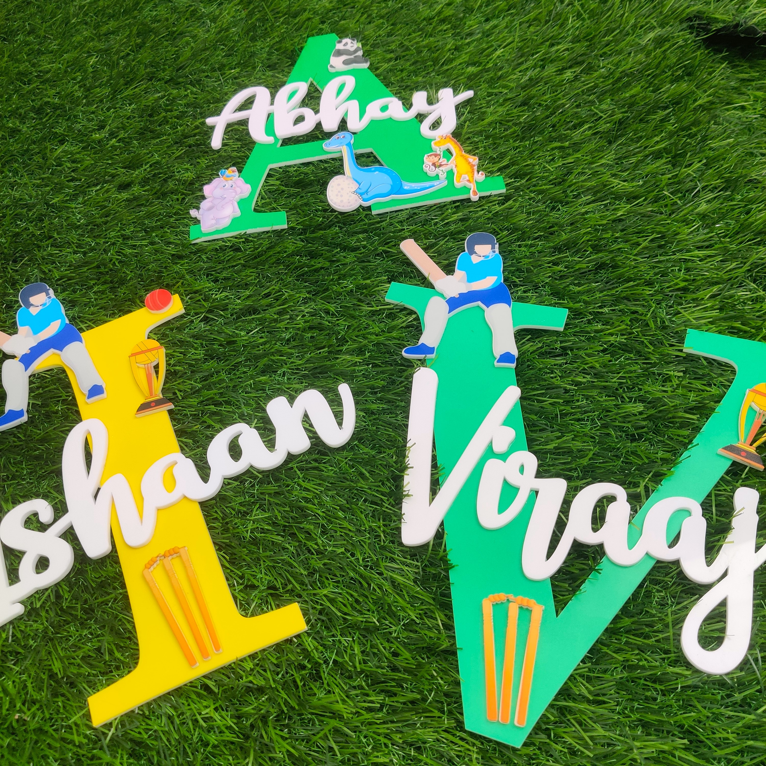 Kids Name Plate - Cricket Theme(25cm)